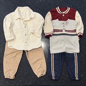 Kids Two-Piece Matching Sets - Cream & Navy with Burgundy Accents